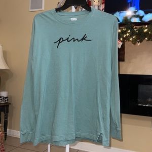 Greenish color, PINK long sleeve T-shirt, size Small